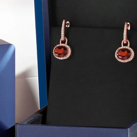 18K Rose Gold 925 with 4.44 Cttw Garnet Oval Dangling French Lock Earrings